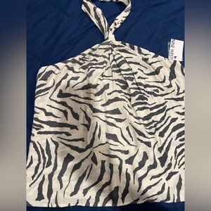 Nine West Black and White Zebra Print Top